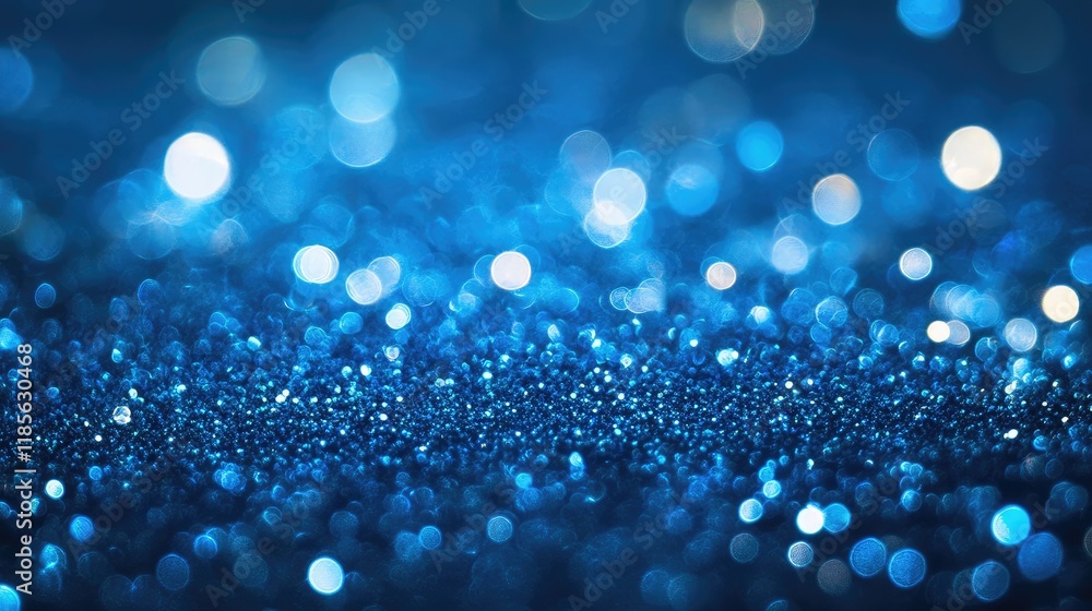 Poster sparkling blue bokeh background with glimmering light for creative projects