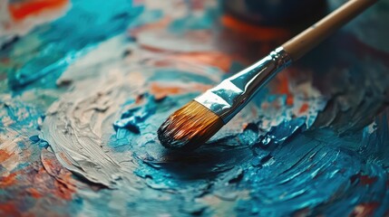 Fototapeta premium Artistic tools on a vibrant paint palette with strokes of color depicting creativity and artistic expression