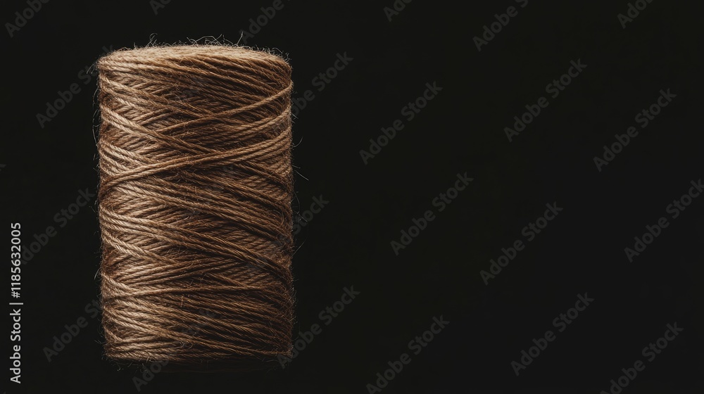 Poster craft twine spool isolated on dark background showcasing texture and detail perfect for diy and craf