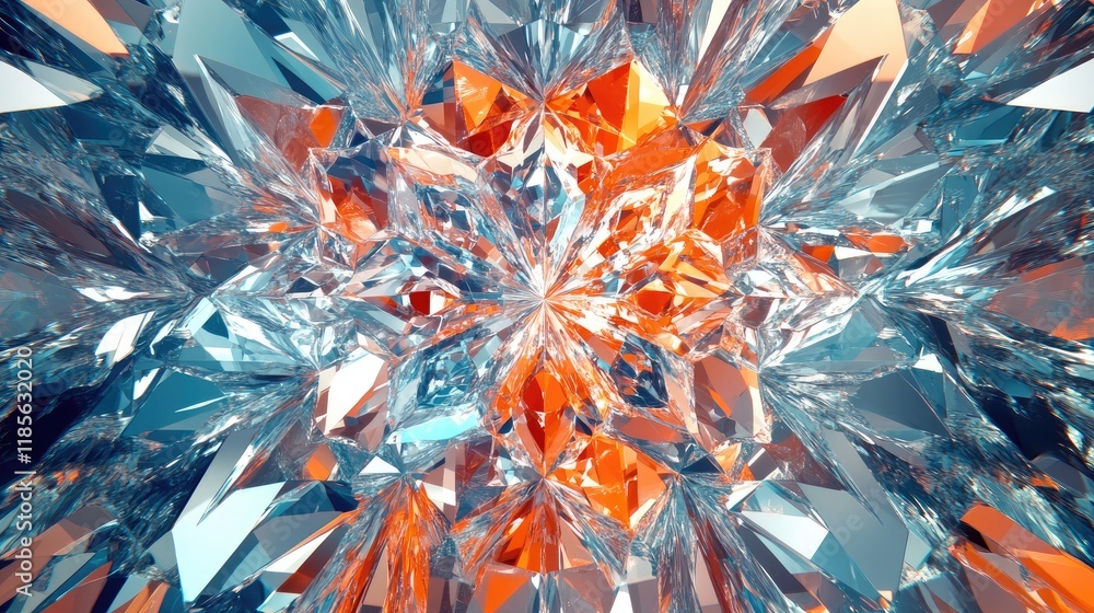 Aufkleber abstract fractal pattern of shining diamonds in blue and orange colors creating a dynamic and luxuri