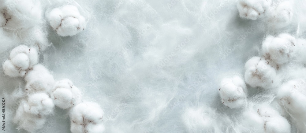 Poster soft cotton texture with fluffy cotton balls ideal for minimalist background and text placement in c