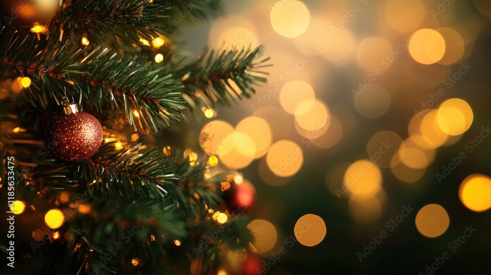 Aufkleber festive new year background with a decorated christmas tree and glowing bokeh lights creating a warm