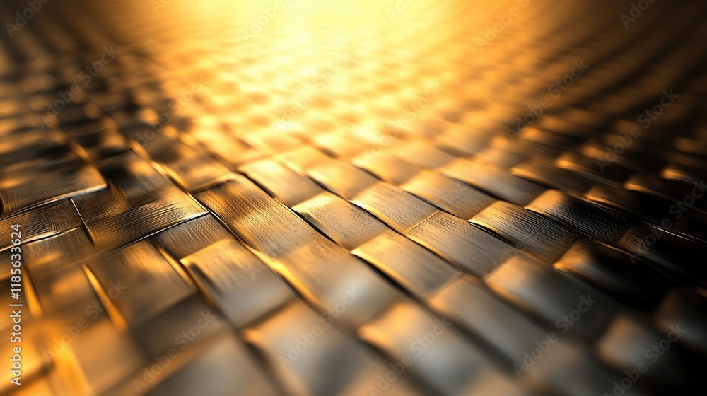 Poster golden textured metallic surface with intricate woven patterns reflecting warm light for artistic an