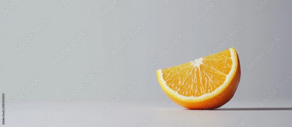 Poster citrus fruit slice with natural antioxidant properties and blank space for text on minimalist backgr