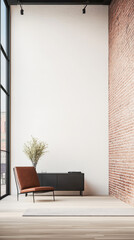 Cozy modern interior featuring a lounge chair and natural elements in bright sunlight