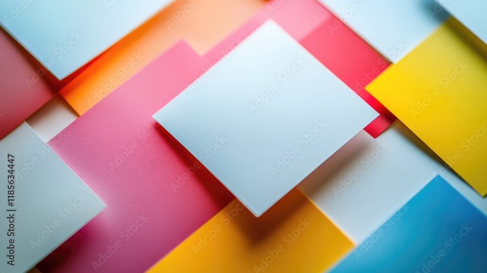 Aufkleber minimalistic copyspace with blank white paper squares on colorful blurred rectangles background for 