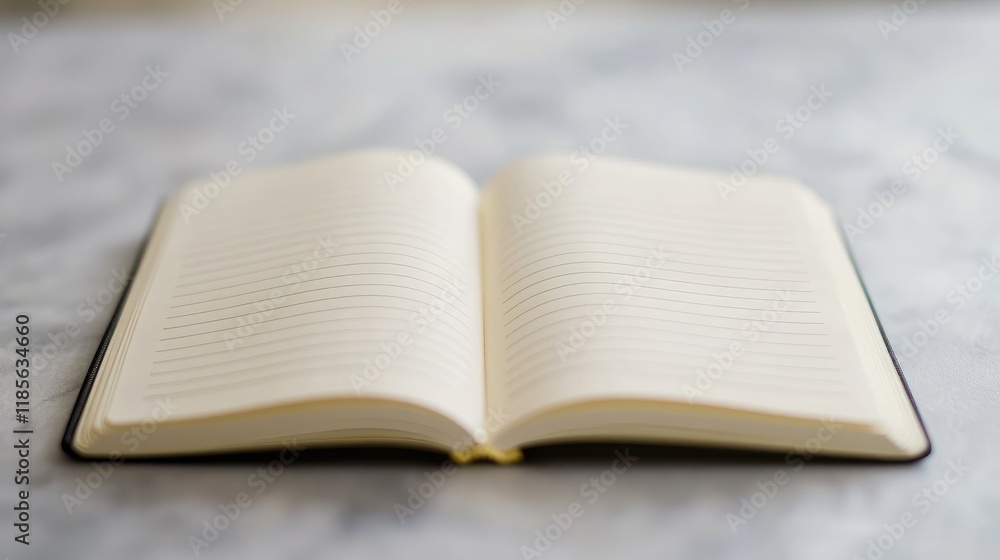 Poster open lined notebook on minimalist surface for note-taking and creative writing activities