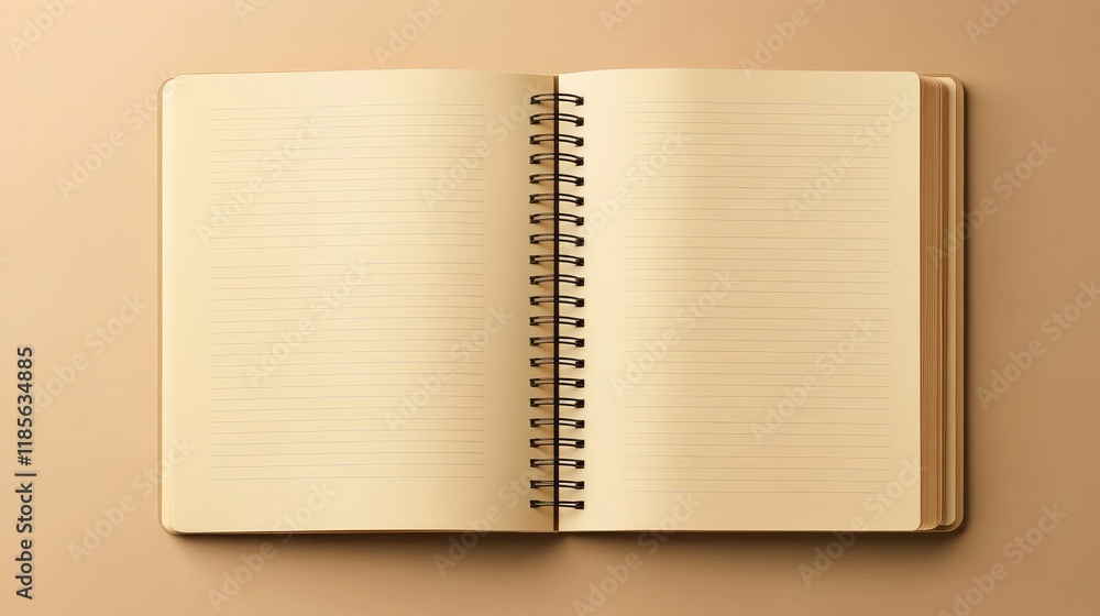 Poster open spiral notebook mockup featuring blank pages on a soft pastel background for creative design or