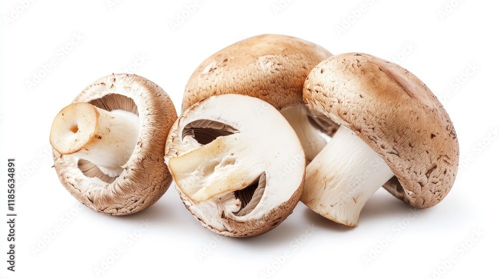 Poster mushroom cores displayed on a white background showcasing their unique textures and natural colors f