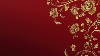 Gold Floral Design on Red Background