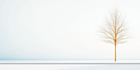 Obraz premium Winter landscape features a bare tree against a tranquil snow-covered background