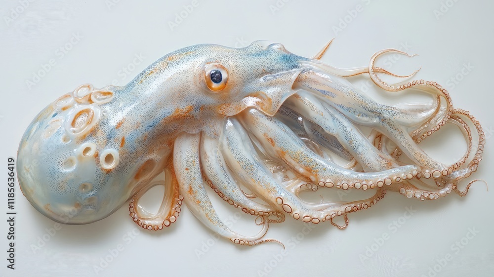 Poster freshly caught squid displayed on a clean surface showcasing its unique color and texture in a culin