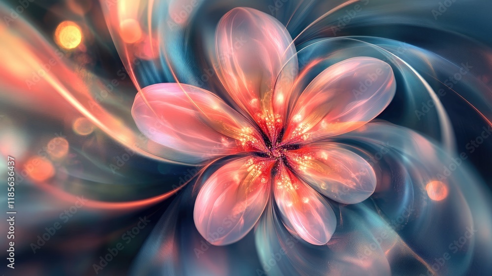 Poster vibrant floral swirl with luminous elements creating a dreamy abstract background in soft focus hues