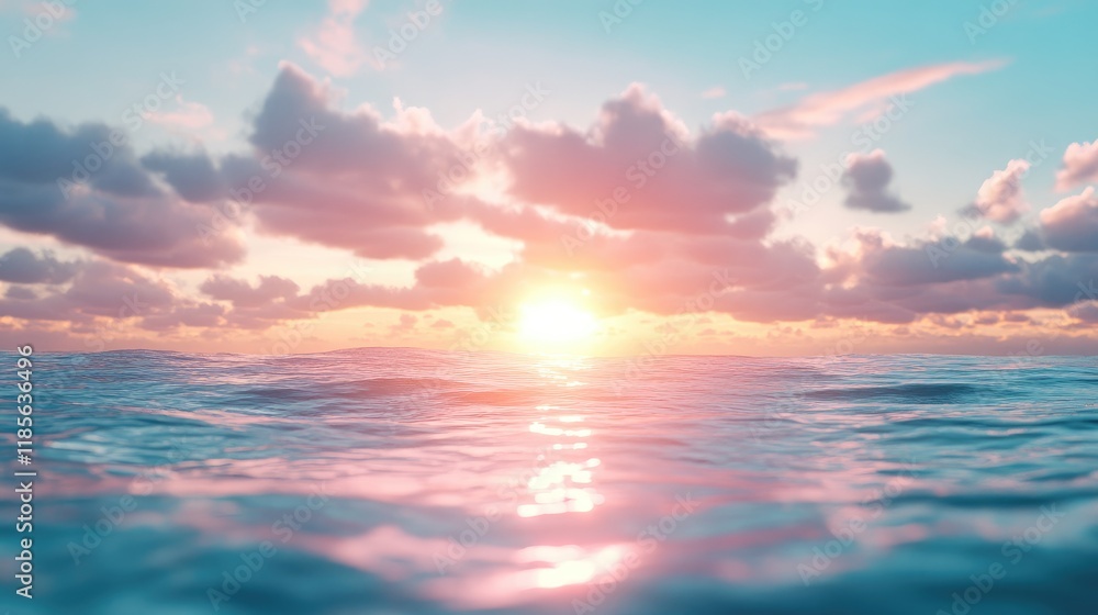 Aufkleber sunlight breaking through clouds over a tranquil sea at sunset with vivid colors and soft waves crea