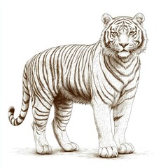 Obraz premium Majestic Bengal Tiger: A Detailed Pen and Ink Drawing of a Powerful Predator in the Wild