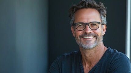 Obraz premium Confident male craftsman with glasses smiling in a modern studio showcasing creativity and skill in craftsmanship