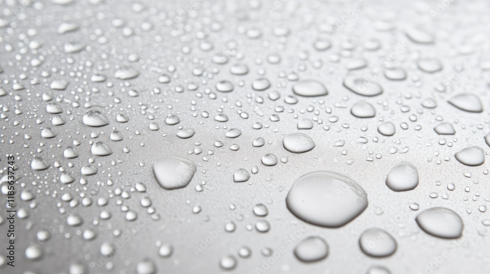 Poster raindrops on a wet white surface creating a reflective and textured background