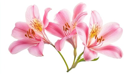Pink Peruvian Lily Bouquet on White Background for Floral Design and Decoration Concepts
