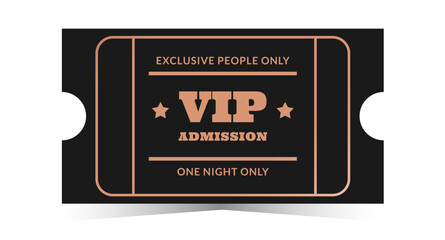 Horizontal black vip admission with bronze text template. Cinema, theater, casino, concert, opera, ballet, performance copper design. Vector illustration on white background