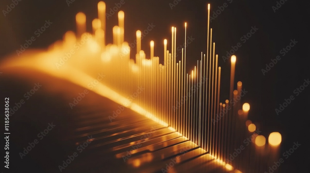 Poster a close-up view of a d bar chart with reflective surfaces, showcasing data progression over time, il