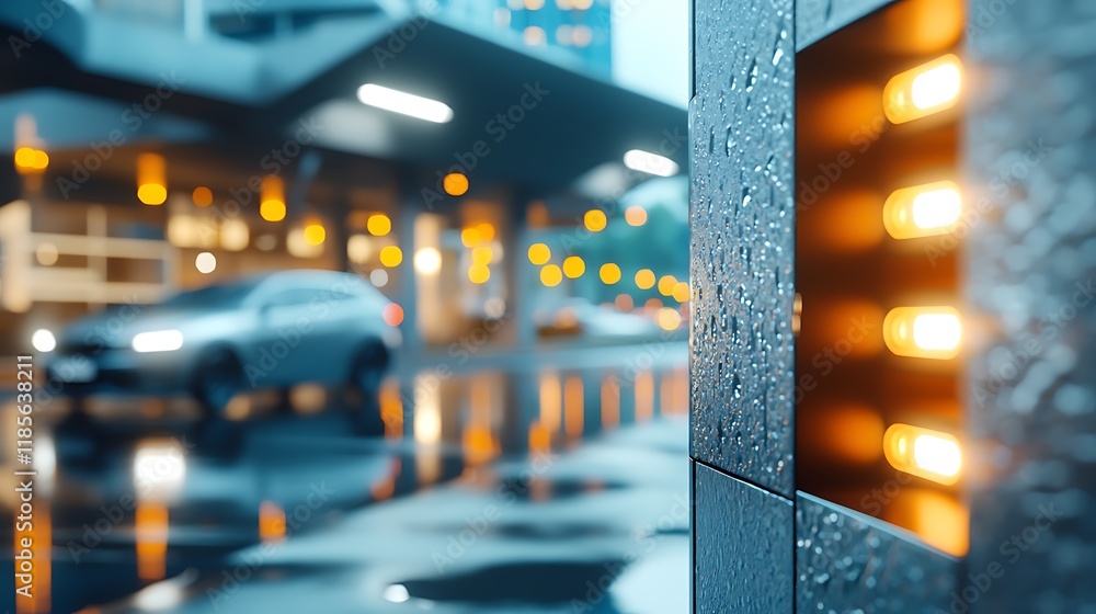 Poster captivating image of a modern architecturally designed parking structure with a dynamic led facade t