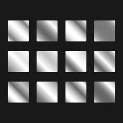 Silver metallic gradient set. Brilliant shape metal background. Glossy design for frames, banners, ribbons and labels. Vector illustration