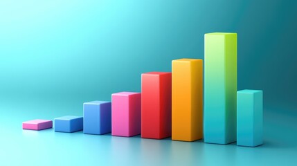 A colorful D bar chart showing monthly sales figures, with each bar standing at different heights, cast against a subtle gradient backdrop for contrast.
