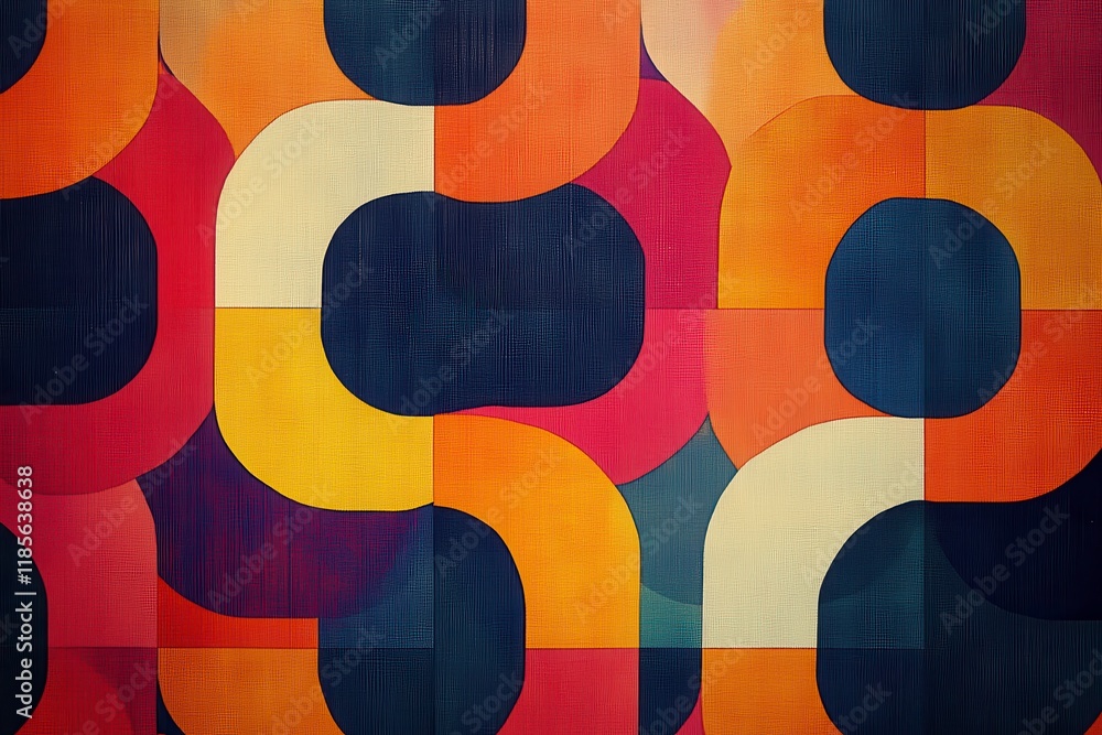 Poster vibrant 1970s inspired retro geometric patterns with bold colors and sharp lines. generative ai