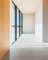 Modern interior with large windows and natural light illuminating the space