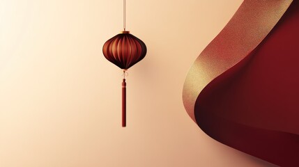 Red lantern hanging against a beige and red background.