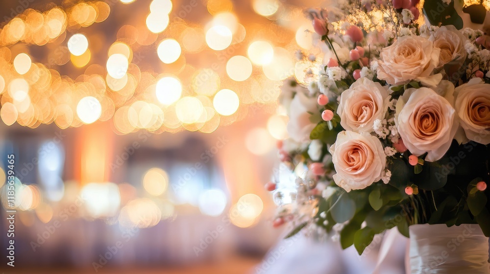 Poster elegant wedding bouquet with soft bokeh lights in background creating a dreamy romantic atmosphere s