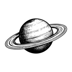 saturn planet sketch engraving black and white outline. Scratch board imitation.  © ascrea