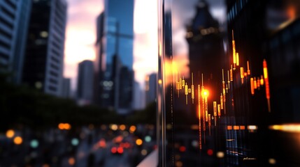 Urban Sunset: Financial Market Data Reflected in Cityscape