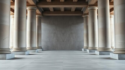 Fototapeta premium Modern building featuring concrete columns with a bias design, creating a dynamic space perspective against an abstract background, background, space, perspective