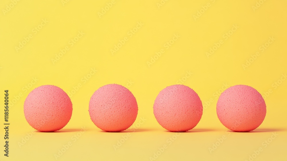 Poster pink spherical objects arranged in a row on a vibrant yellow background symbolizing classification a