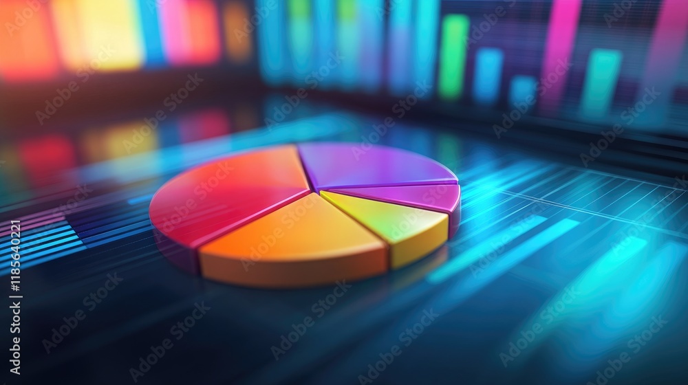 Poster a colorful pie chart with different sections in vibrant hues, displayed on a computer screen in a mo