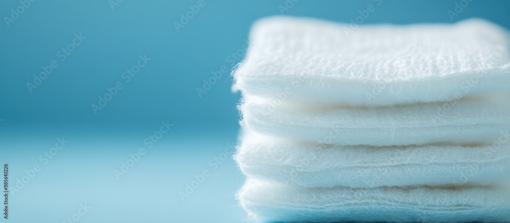 Poster soft cotton pads stacked neatly on a blue background with ample space for customization or text inte