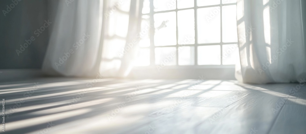 Poster sunlit scandinavian interior featuring white and gray decor with ample empty copy space for text in 