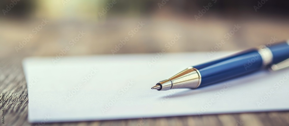 Poster tidy office workspace with pen and blank paper for personalized notes or messages in a professional 