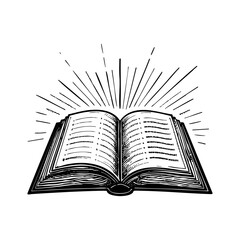 open book sketch engraving black and white outline. Scratch board imitation.