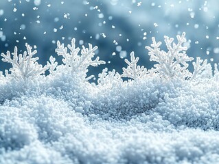 A serene winter scene featuring snowflakes and a snowy landscape, evoking a calm atmosphere.