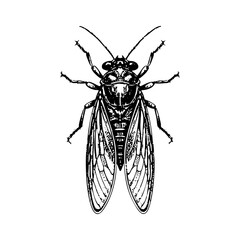 cicada insect sketch engraving black and white outline. Scratch board imitation.
