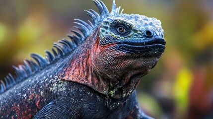 Obraz premium Close up of a marine iguana showcasing its unique scales and colors in a natural habitat environment