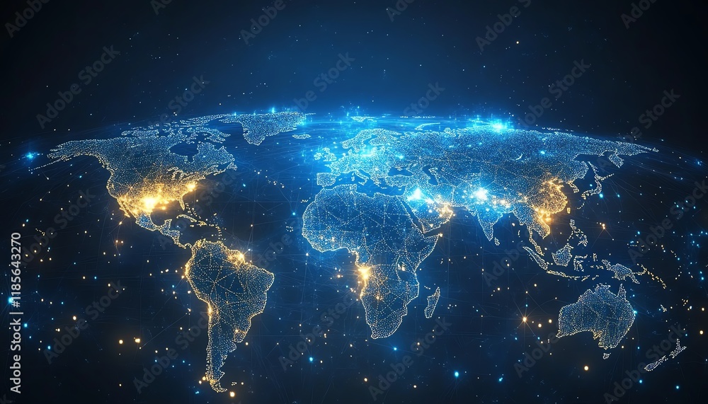 Poster A global communication network concept with interconnected business nodes and human resources collaboration across worldwide platforms