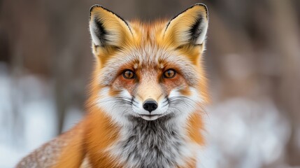 Fototapeta premium Close up portrait of a vibrant red fox with striking eyes in a natural setting showcasing its beautiful fur and inquisitive expression