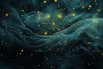 Dark Teal Fabric with Golden Lights Abstract Design