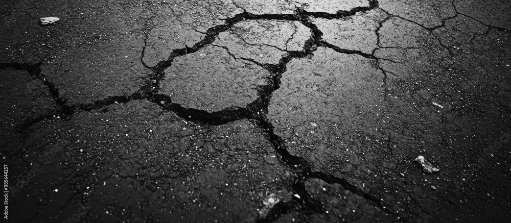 Poster cracked black and white asphalt texture showcasing an empty road space ideal for adding text or grap