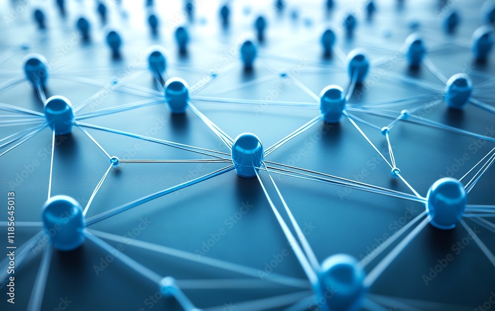 Aufkleber an interconnected global communication network concept, showcasing business nodes, human resources c