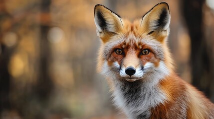 Obraz premium Majestic Red Fox Closeup in Autumn Forest Showcasing Vibrant Fur and Natural Habitat Elements