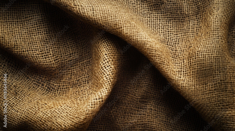 Poster natural burlap fabric texture with soft folds and warm tones ideal for backgrounds and rustic design